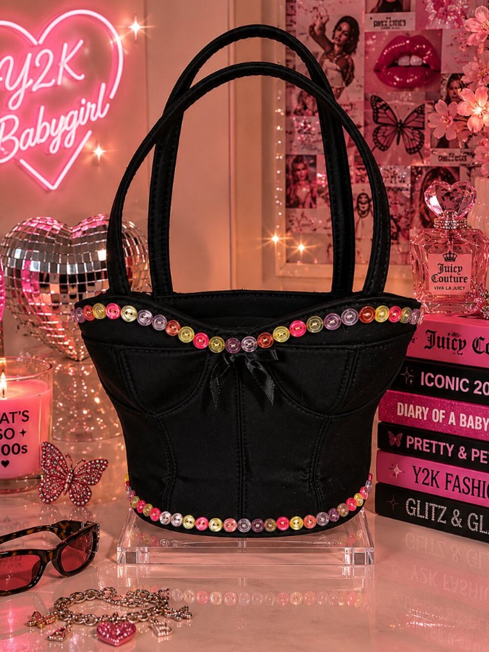VINTAGE Sonoma Black Satin Corset Bustier Handbag